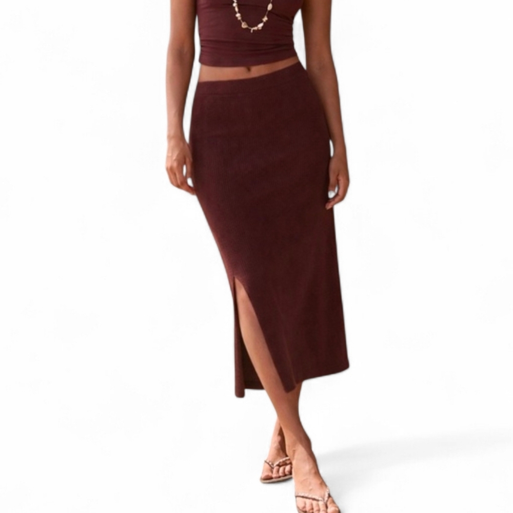 HOUSE OF HARLOW 1960 X REVOLVE Brown Ribbed Pencil Skirt - Small